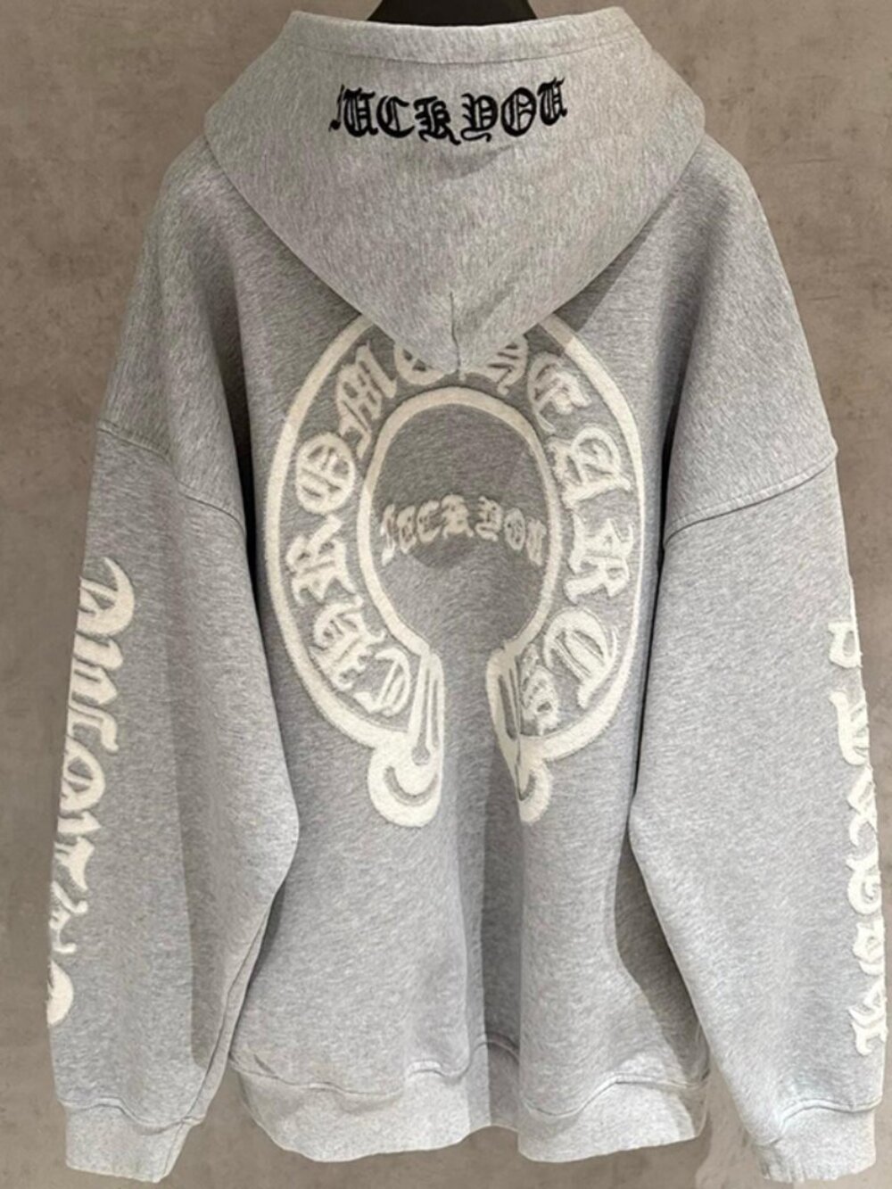 Chrome Hearts Embroidered Pattern Gray Hooded Sweatshirt Size XL - Picture 2 of 9
